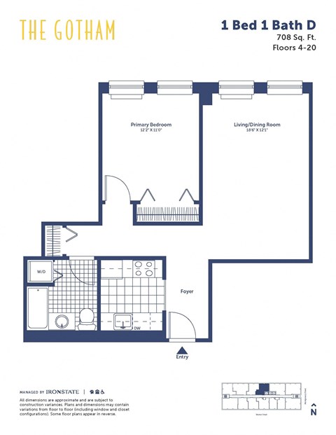 the gotham floor plan  1 bed 1 bath